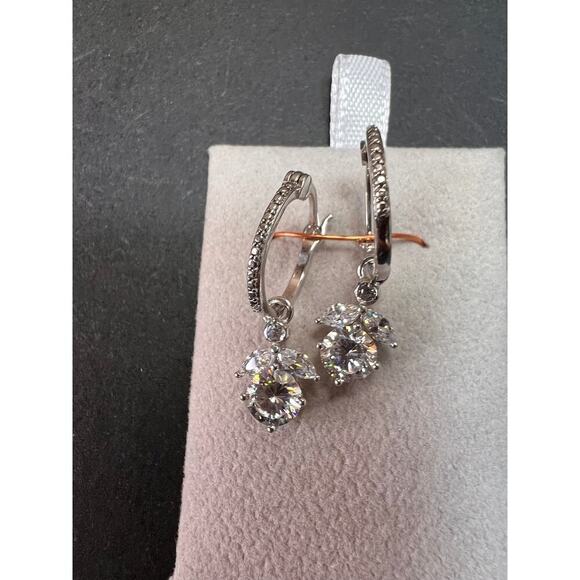 Cz hoop dangle earrings in sterling silver - Picture 13 of 16